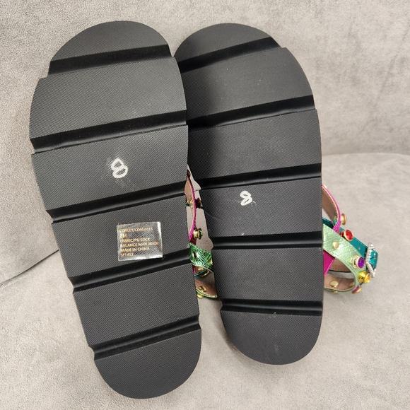 Betsey Johnson Thong Sandals 8 Pink Green Studs Conley Metallic Strappy New $130 - Picture 17 of 17